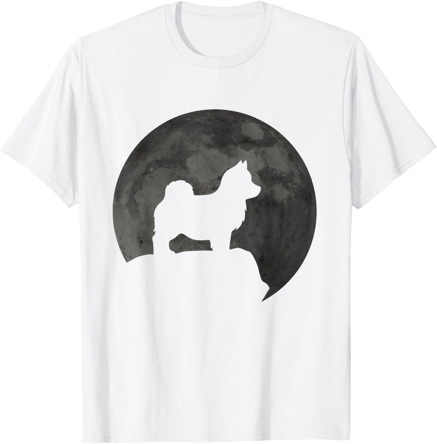 Moon And Dog Silhouette - Pomsky T-Shirt - T-Shirt | White