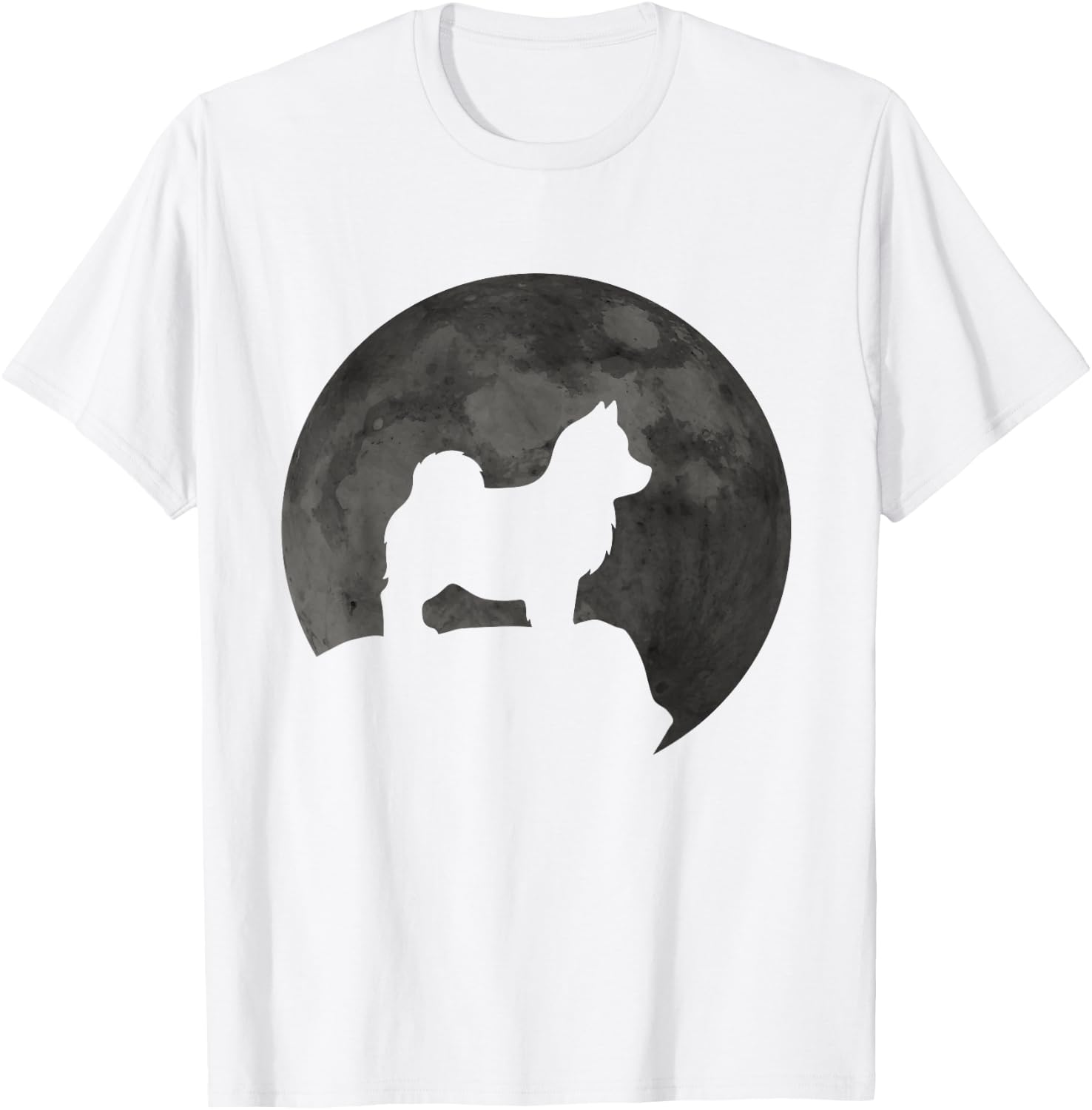 Moon And Dog Silhouette - Pomsky T-Shirt - T-Shirt | White