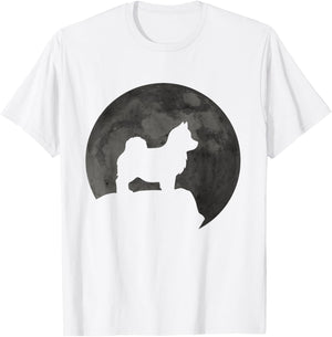 Moon And Dog Silhouette - Pomsky T-Shirt - T-Shirt | White
