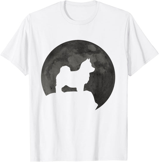 Moon And Dog Silhouette - Pomsky T-Shirt - T-Shirt | White