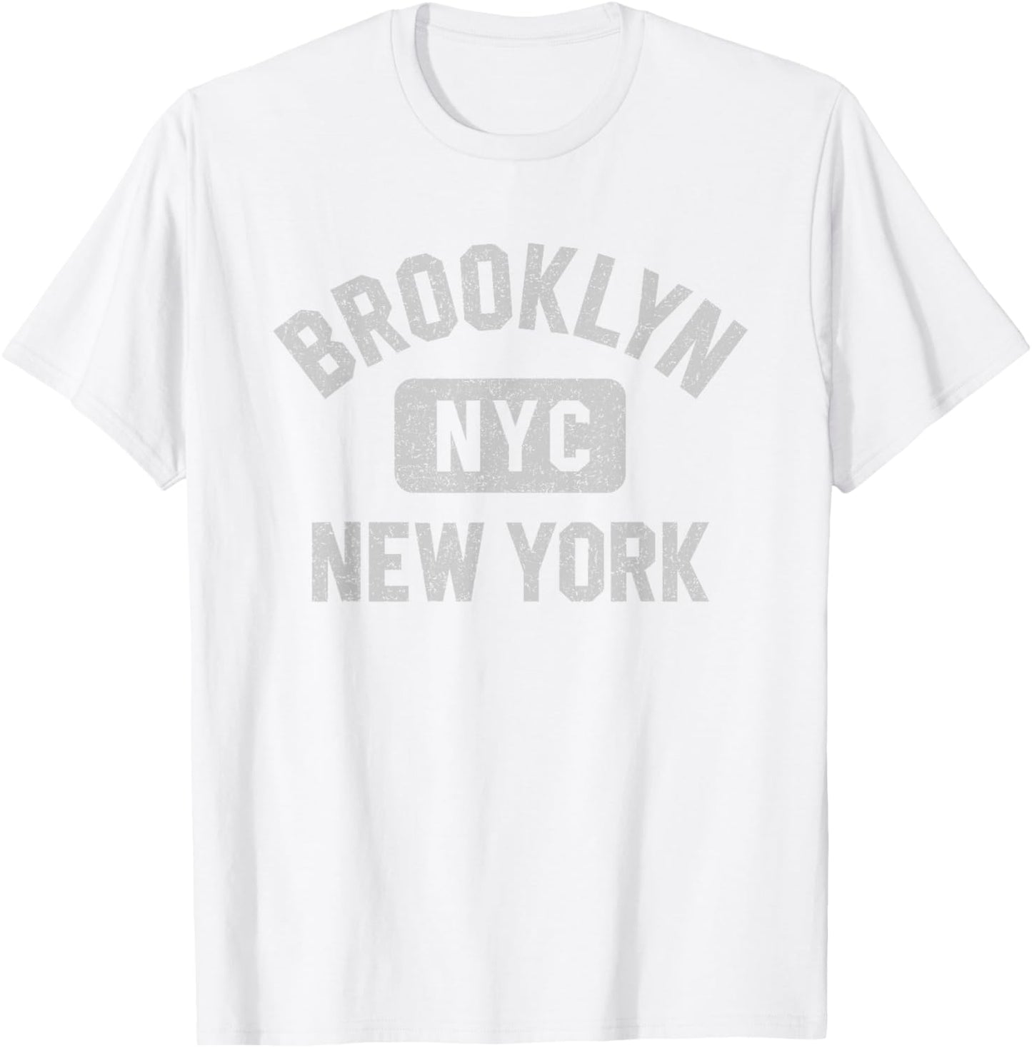 Brooklyn New York NYC Gym Style White w Distress Gray Print T-Shirt - T-Shirt | White