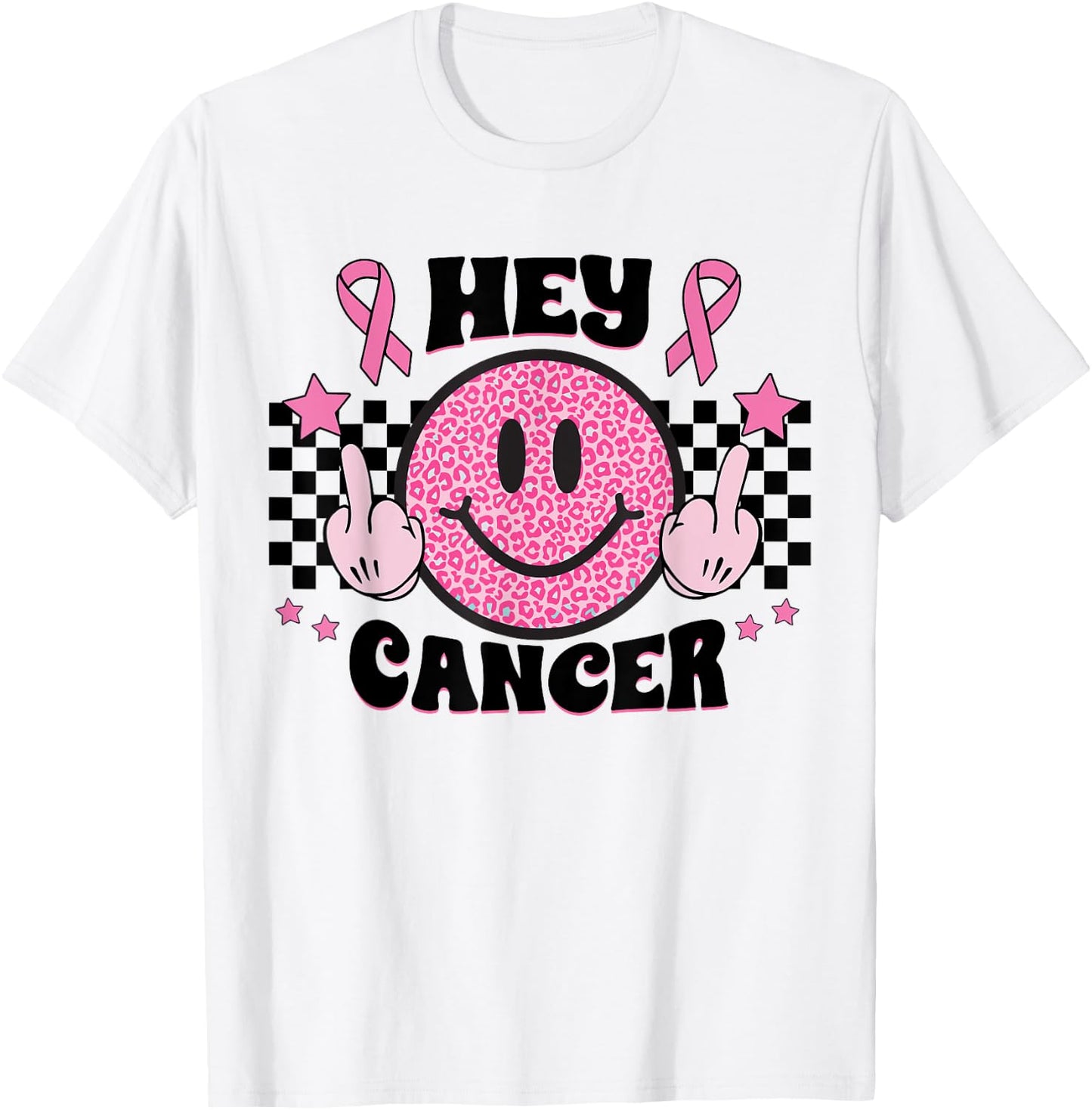 Fuck Cancer Smile Face Pink Ribbon Breast Cancer Awareness T-Shirt - T-Shirt | White