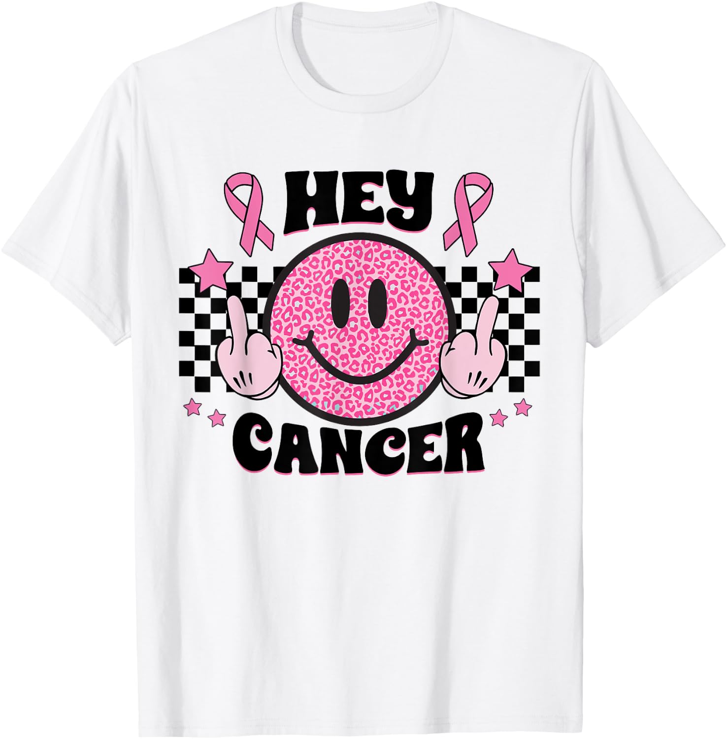 Fuck Cancer Smile Face Pink Ribbon Breast Cancer Awareness T-Shirt - T-Shirt | White