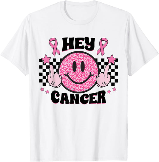 Fuck Cancer Smile Face Pink Ribbon Breast Cancer Awareness T-Shirt - T-Shirt | White