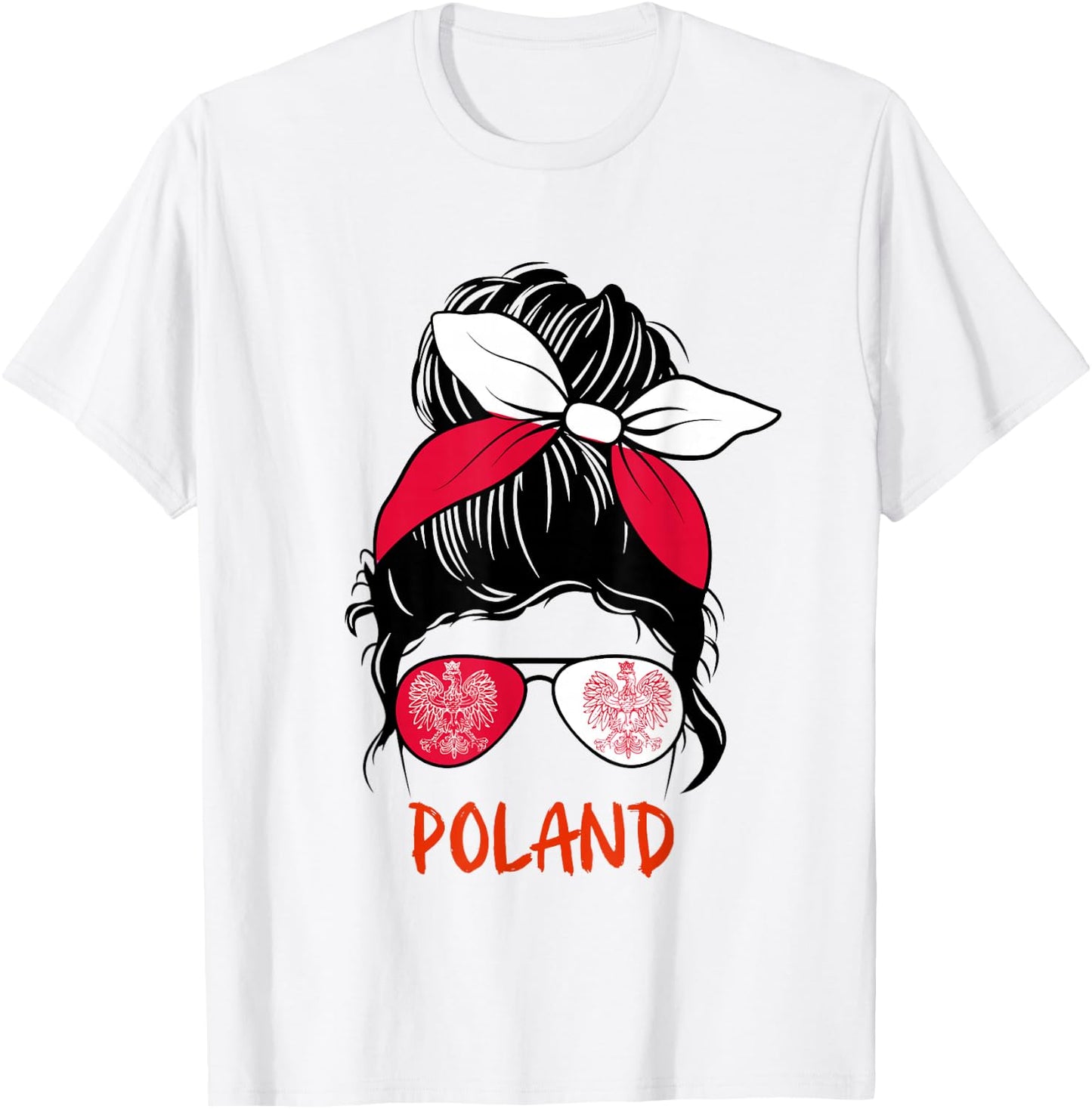 Poland Messy bun Sunglasses red White Bandana Polish Girl T-Shirt - T-Shirt | White