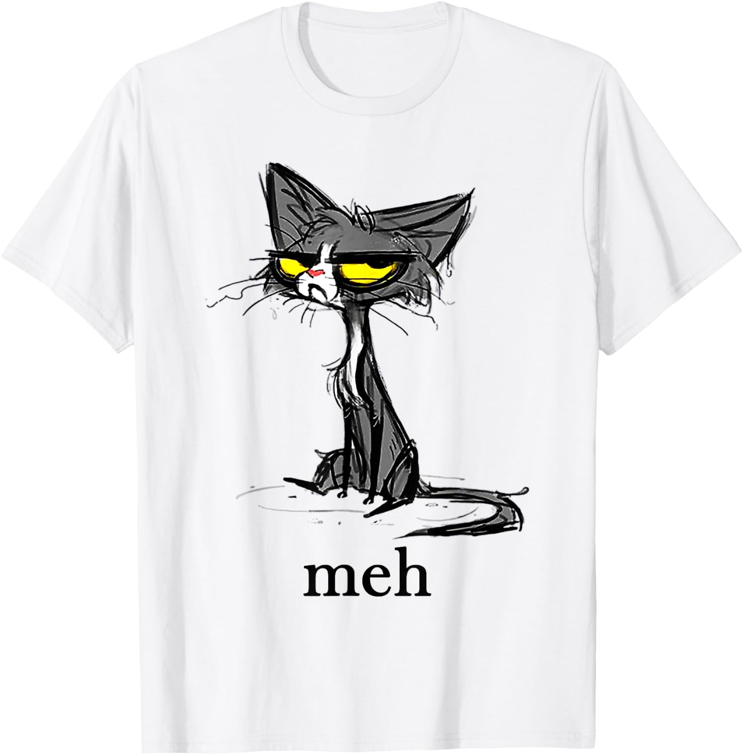 Funny Meh Cat Gift Cat Lovers Idea Men Women Girls Kids T-Shirt - T-Shirt | White