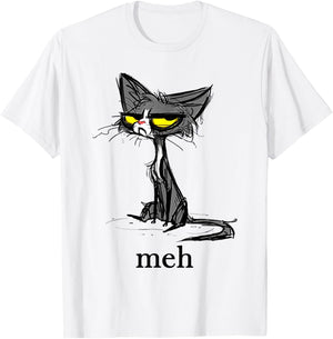 Funny Meh Cat Gift Cat Lovers Idea Men Women Girls Kids T-Shirt - T-Shirt | White