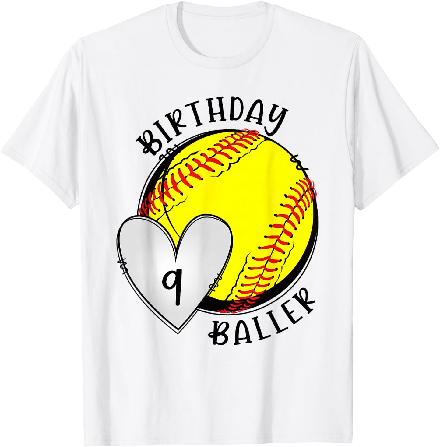 9th Birthday Softball Girl Nine Year Old Softball Player T-Shirt - T-Shirt | White