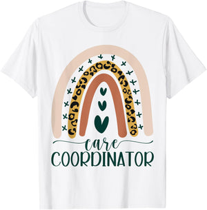 Care Coordinator Case Manager Social Worker Leopard Rainbow T-Shirt - T-Shirt | White