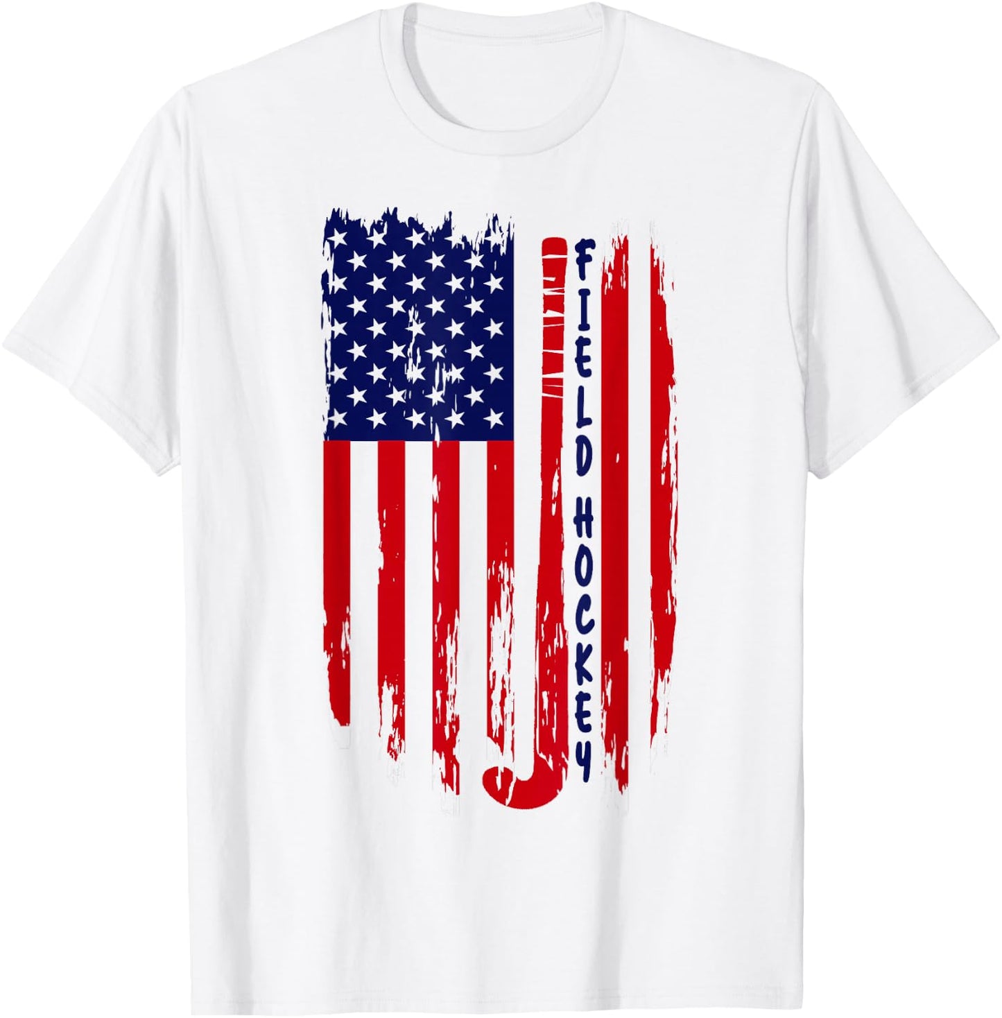 Vintage American Flag Patriotic Field Hockey Stick USA Flag T-Shirt - T-Shirt | White