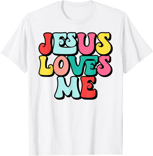 Jesus Loves Me Retro Vintage Groovy Style Men T-Shirt - T-Shirt | White