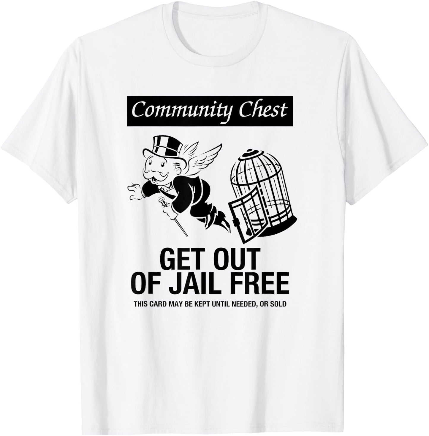 Monopoly Mr. Monopoly Get Out Of Jail Free Logo T-Shirt - T-Shirt | White
