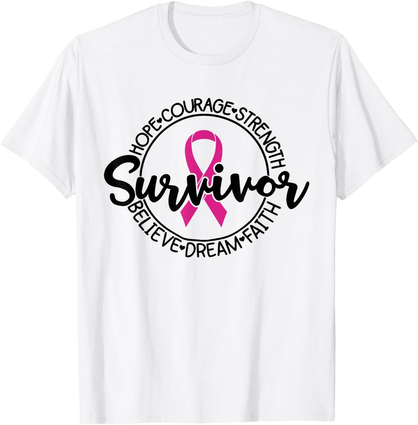 Cancer Awareness Survivor Pink Ribbon Breast Cancer Support T-Shirt - T-Shirt | White