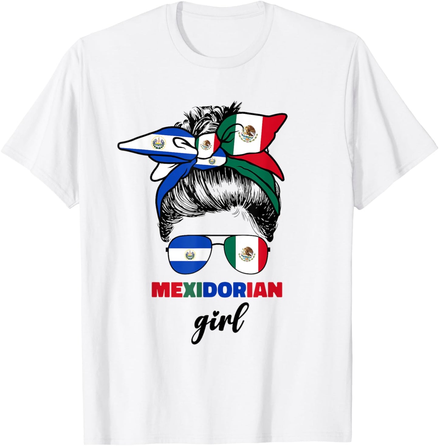 Half Mexican And Salvadorian Mexico El Salvador Flag Girl T-Shirt - T-Shirt | White