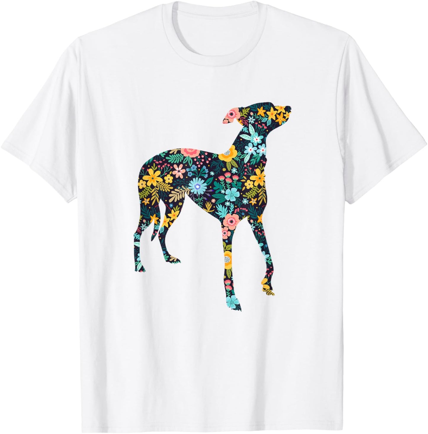 Greyhound Floral Dog Silhouette Graphic T-Shirt - T-Shirt | White