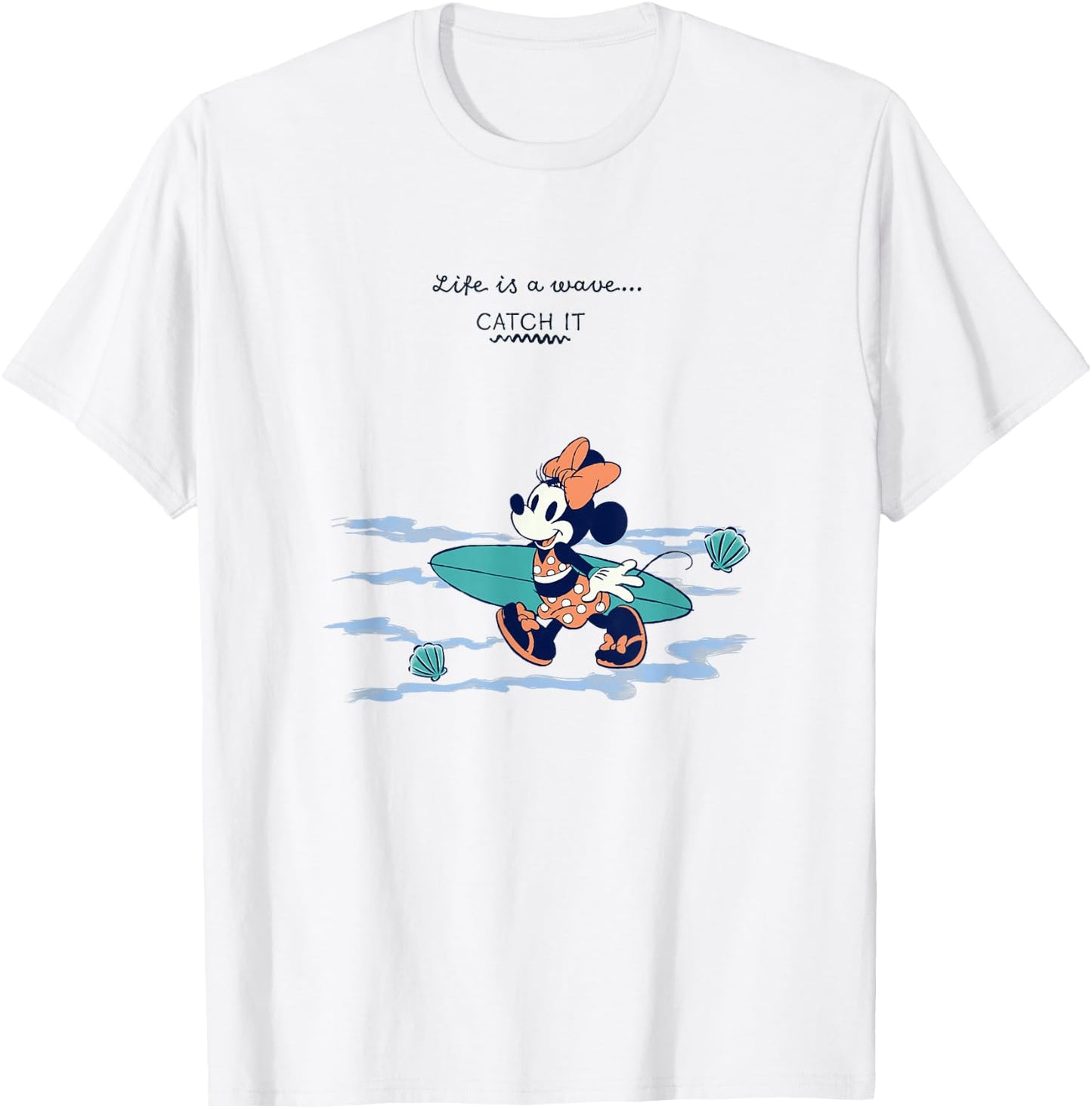 Disney Minnie Mouse Life Is A Wave Catch It Vintage Surfer T-Shirt - T-Shirt | White