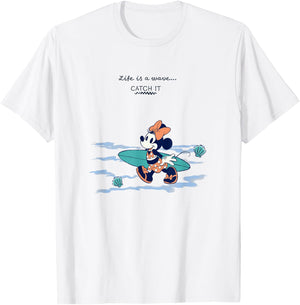 Disney Minnie Mouse Life Is A Wave Catch It Vintage Surfer T-Shirt - T-Shirt | White