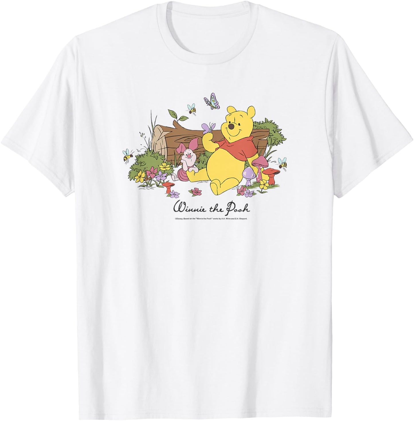 Disney Winnie The Pooh Piglet and Pooh Floral Butterfly Small T-Shirt - T-Shirt | White