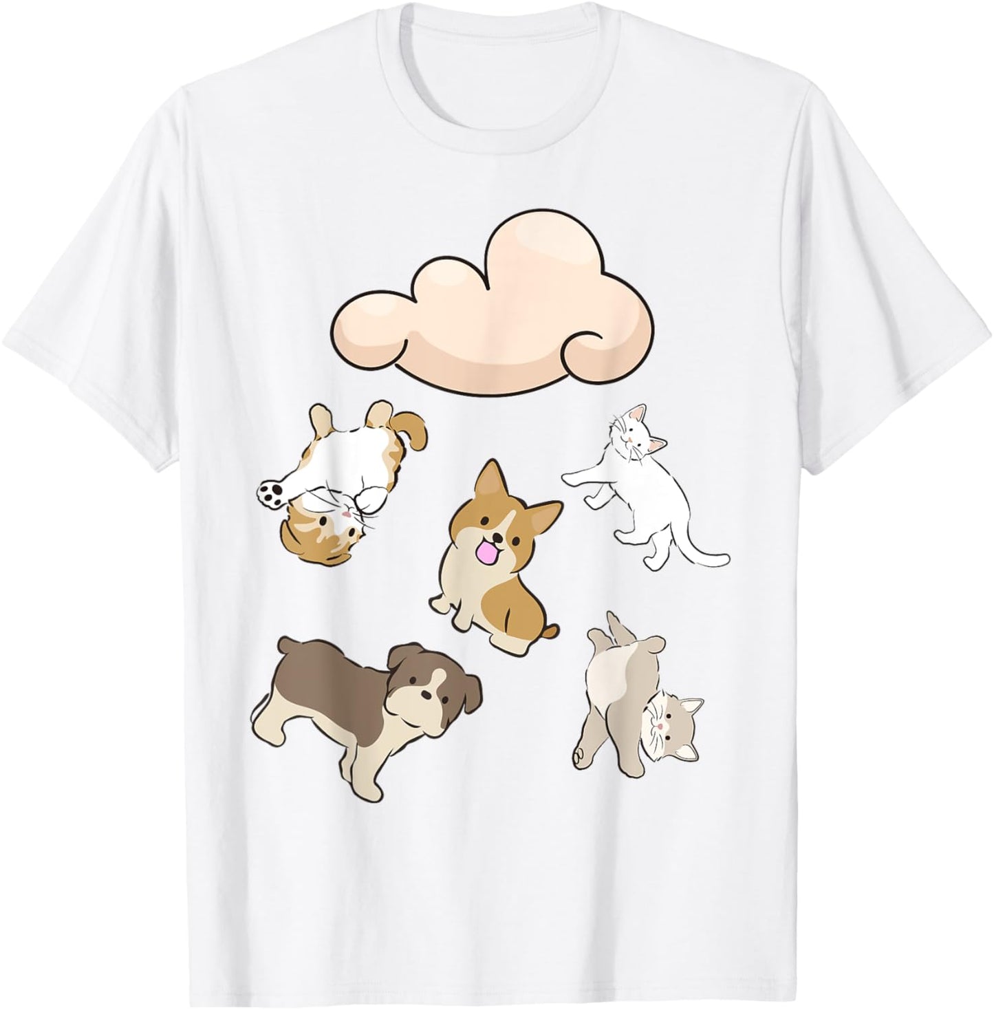Funny Idiom Raining Cats and Dogs Kitten Puppy for Pet Lover T-Shirt - T-Shirt | White