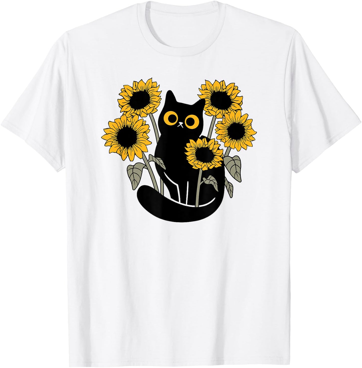 Black Cat in Sunflowers Women Girls Kids T-Shirt - T-Shirt | White