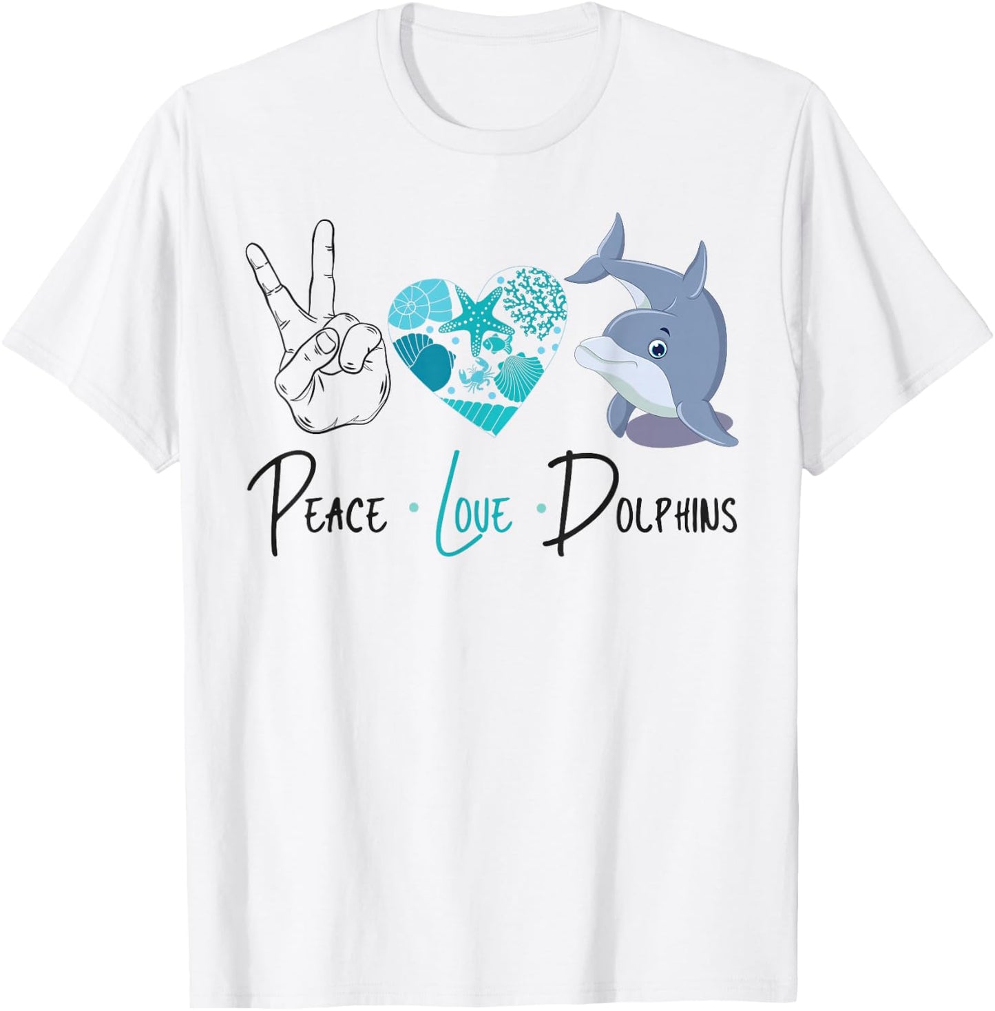 Dolphin Peace Love Dolphin T-Shirt - T-Shirt | White