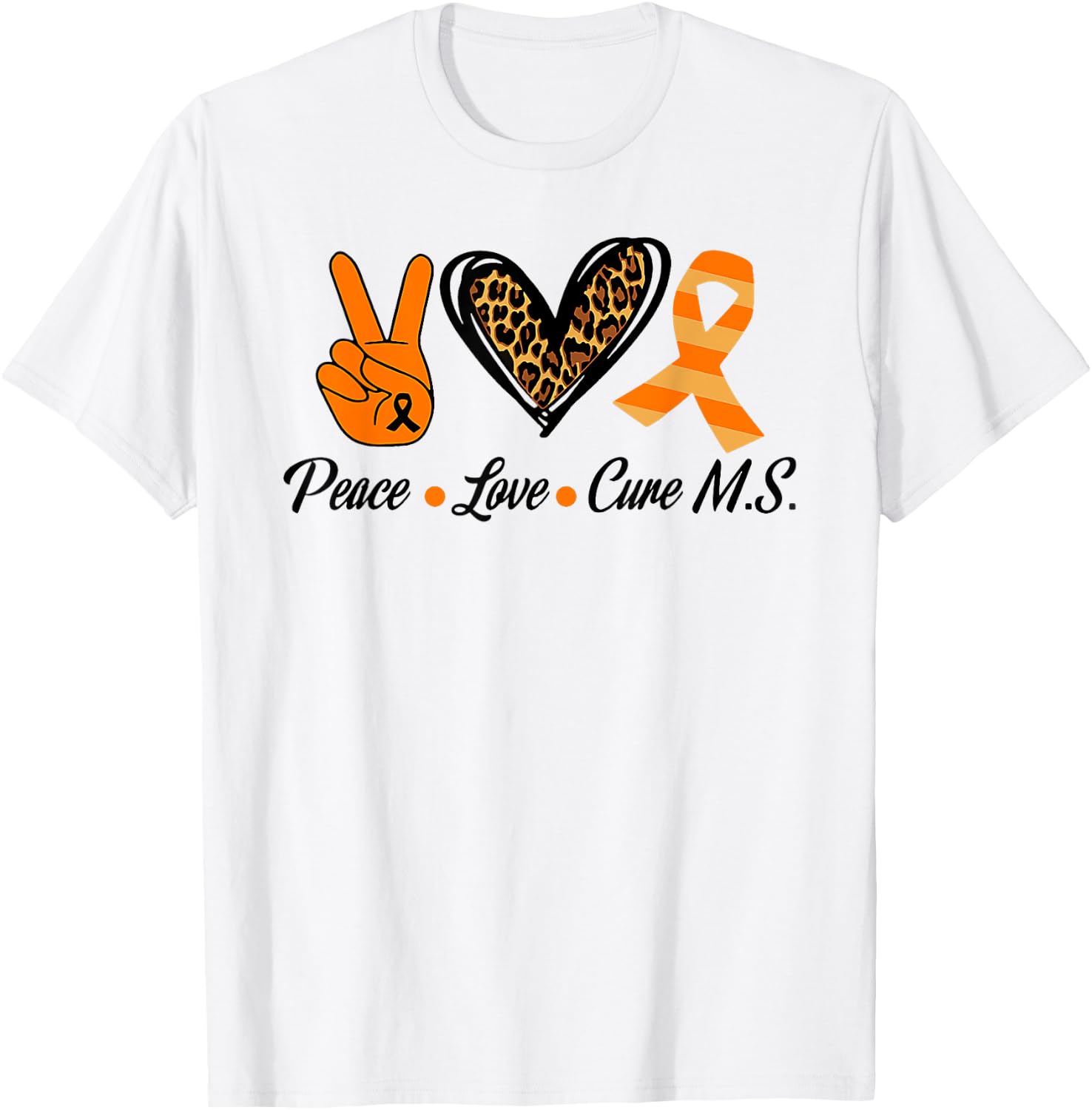 Multiple Sclerosis Awareness Peace Love Cure MS Warrior Prem T-Shirt - T-Shirt | White