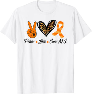Multiple Sclerosis Awareness Peace Love Cure MS Warrior Prem T-Shirt - T-Shirt | White