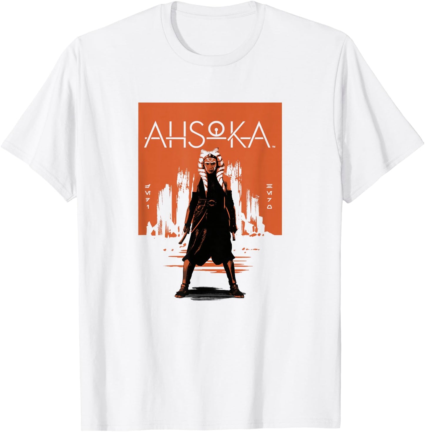 Star Wars: Ahsoka Full Body City Stencil Portrait T-Shirt - T-Shirt | White