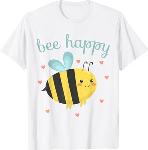 Be Happy Women Funny Bumblebee Honey Bee Kids Bee Happy T-Shirt - T-Shirt | White