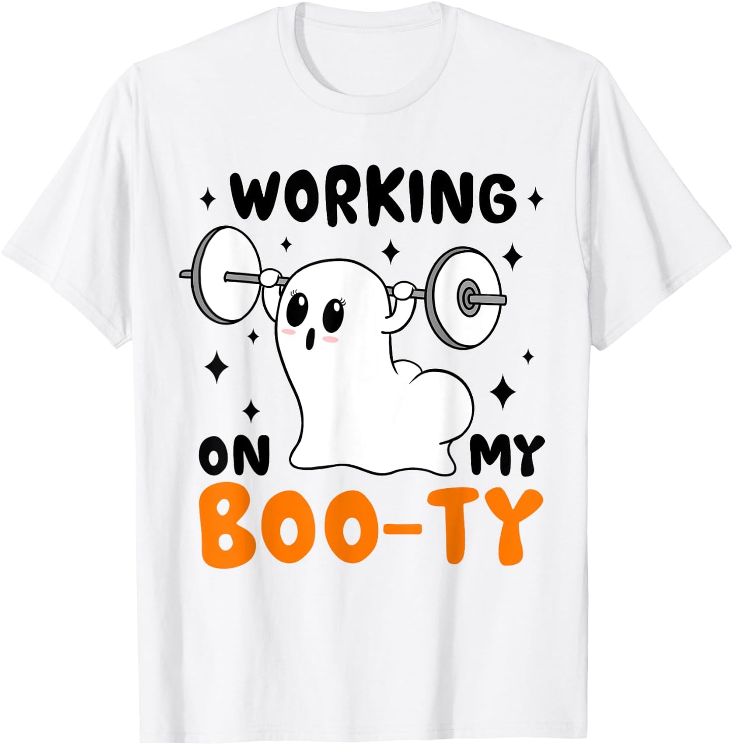 Working On My Booty funny Halloween Gym Ghost Boo-ty T-Shirt - T-Shirt | White