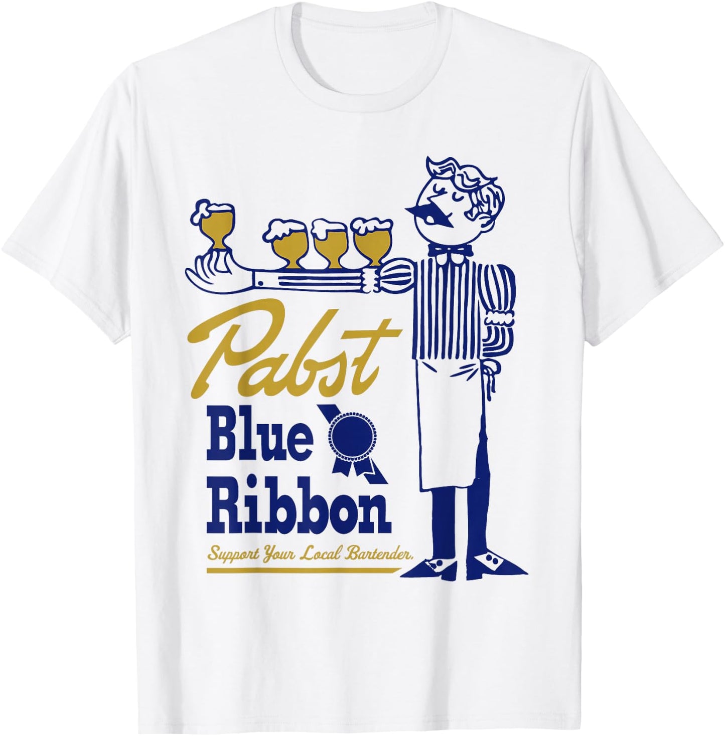 Pabst Blue Ribbon Classic Bartender - Vintage Artwork T-Shirt - T-Shirt | White