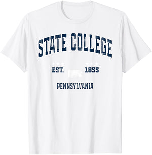 State College Pennsylvania PA Vintage Athletic Navy Sports T-Shirt - T-Shirt | White