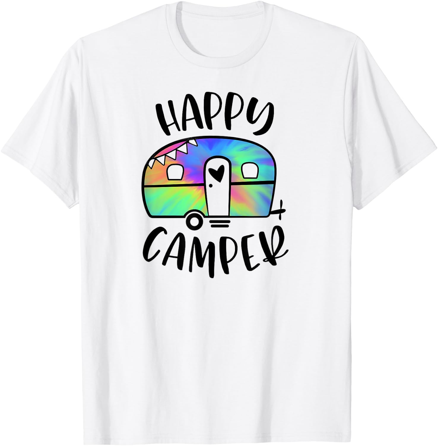 Happy Camper Trendy Tie-Dye Camping Adventure T-Shirt - T-Shirt | White