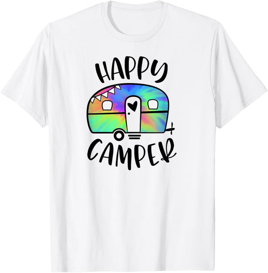 Happy Camper Trendy Tie-Dye Camping Adventure T-Shirt - T-Shirt | White