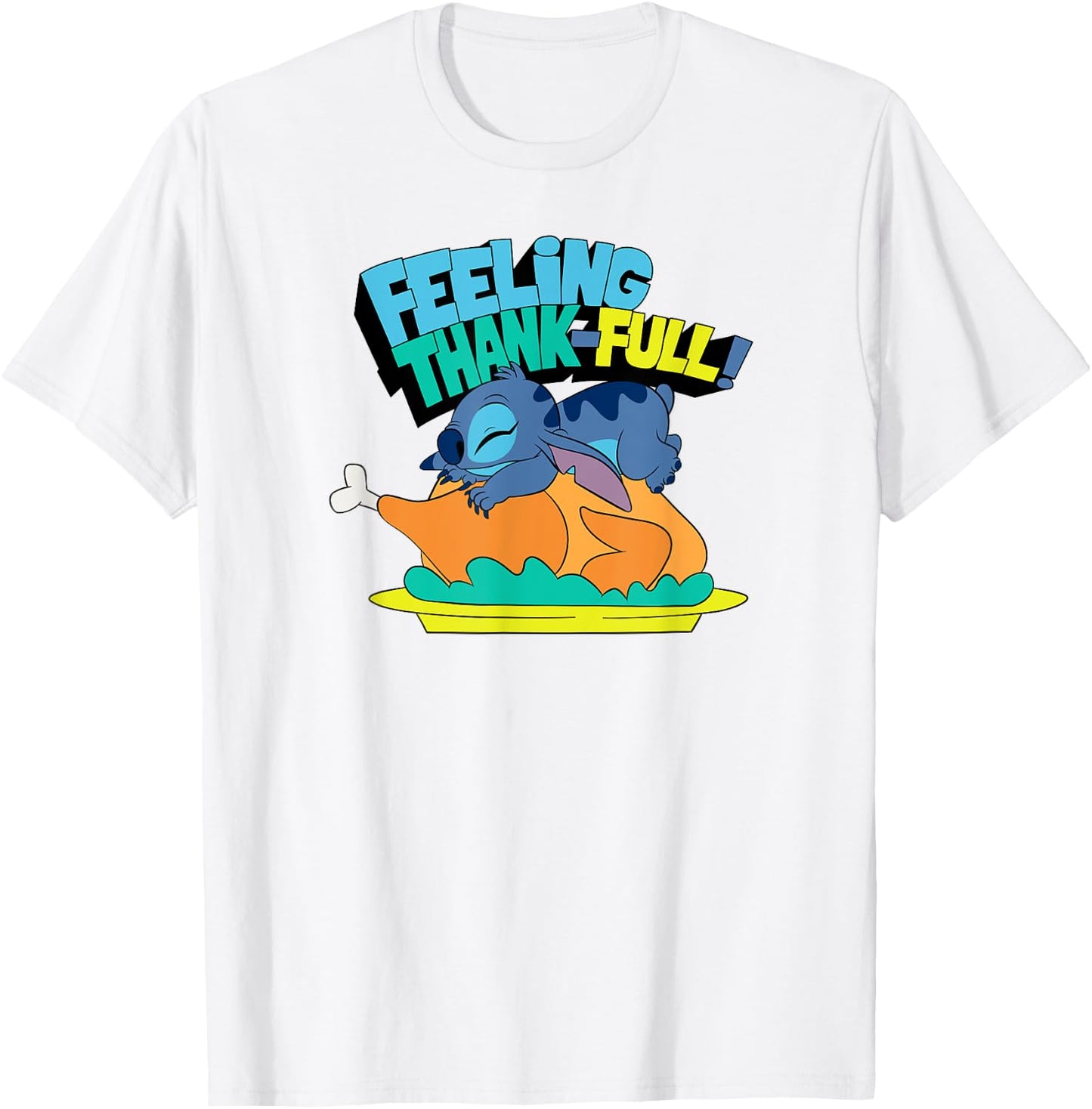 Amazon Essentials Stitch Thanksgiving Turkey Feeling Thank-full T-Shirt - T-Shirt | White