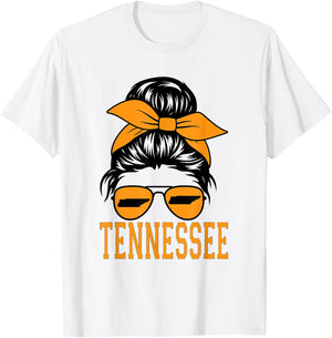 Tennessee State Women Tennessee Game Day Messy Bun TN T-Shirt - T-Shirt | White