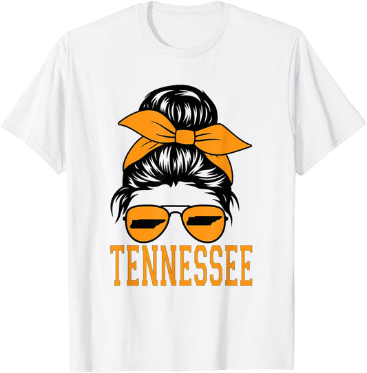 Tennessee State Women Tennessee Game Day Messy Bun TN T-Shirt - T-Shirt | White