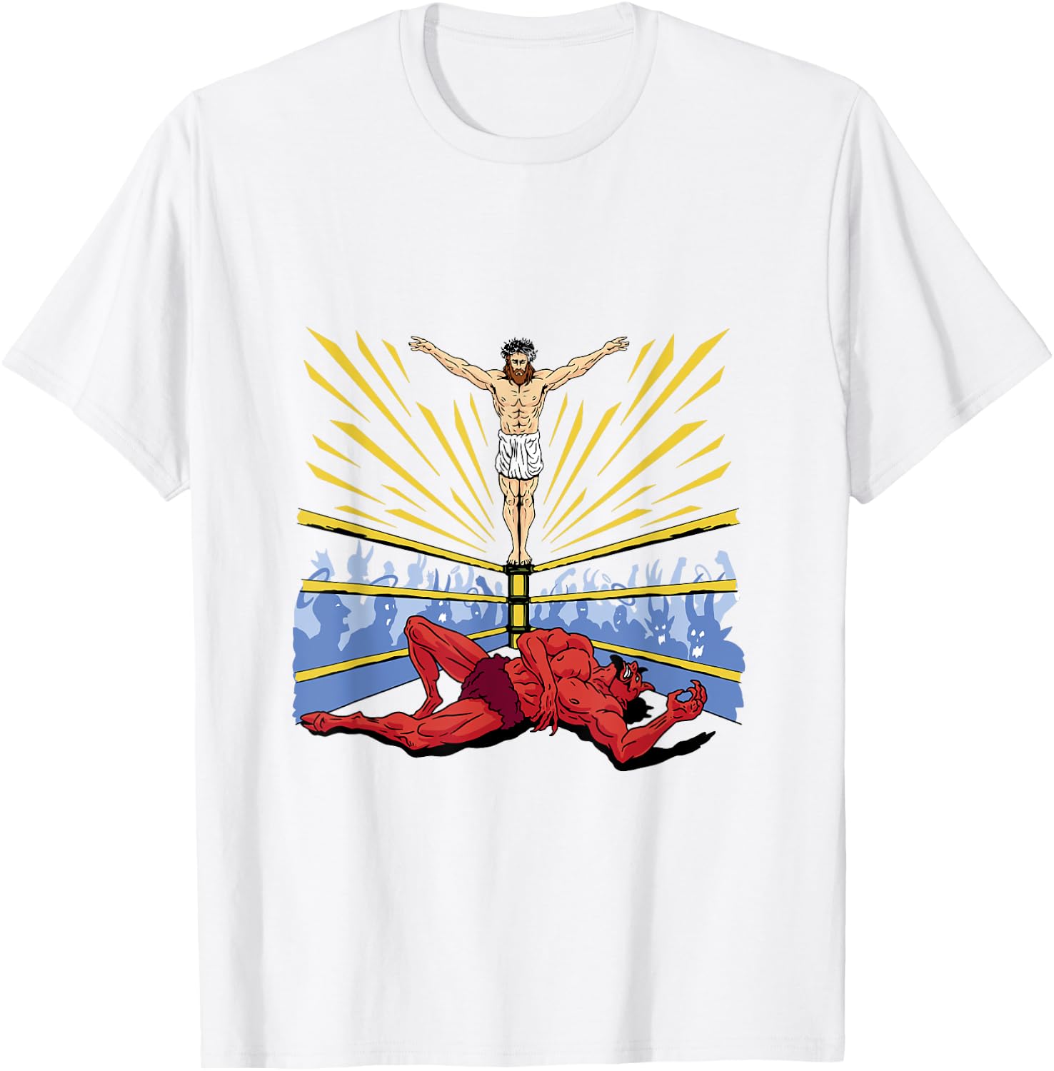 Jesus Wrestling Satan T-Shirt - T-Shirt | White