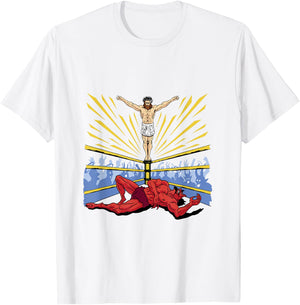 Jesus Wrestling Satan T-Shirt - T-Shirt | White