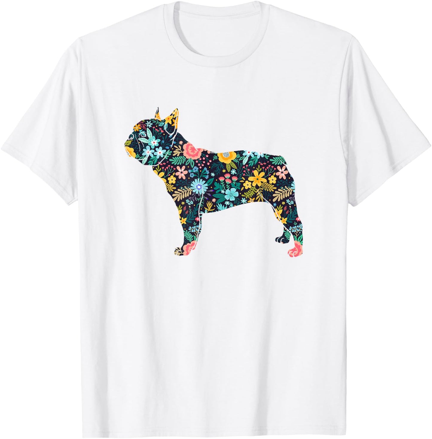 French Bulldog Floral Dog Silhouette Graphic T-Shirt - T-Shirt | White