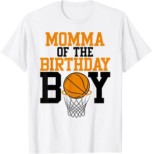 Momma Of The Birthday Boy Basketball Family Birthday T-Shirt - T-Shirt | White