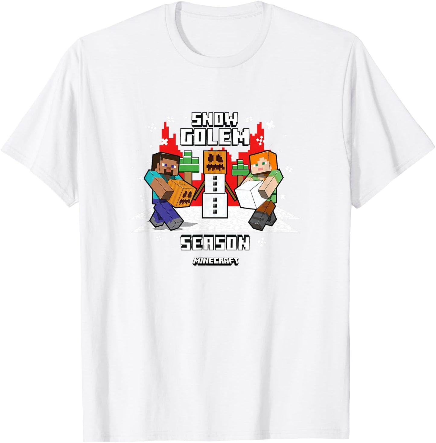 Minecraft Christmas Snow Golem Season Steve & Alex Shot T-Shirt - T-Shirt | White