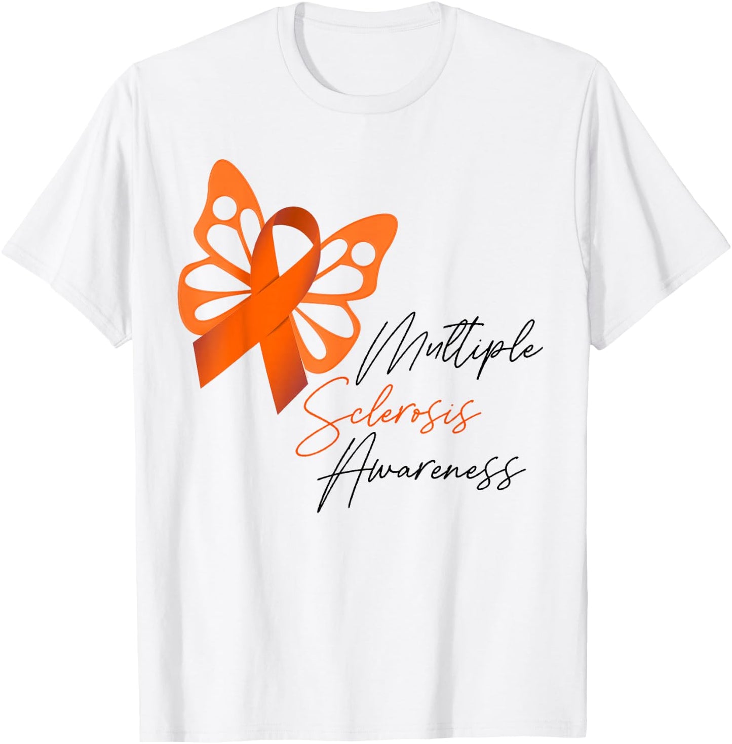 MS Orange Ribbon Butterfly Multiple Sclerosis Awareness T-Shirt - T-Shirt | White