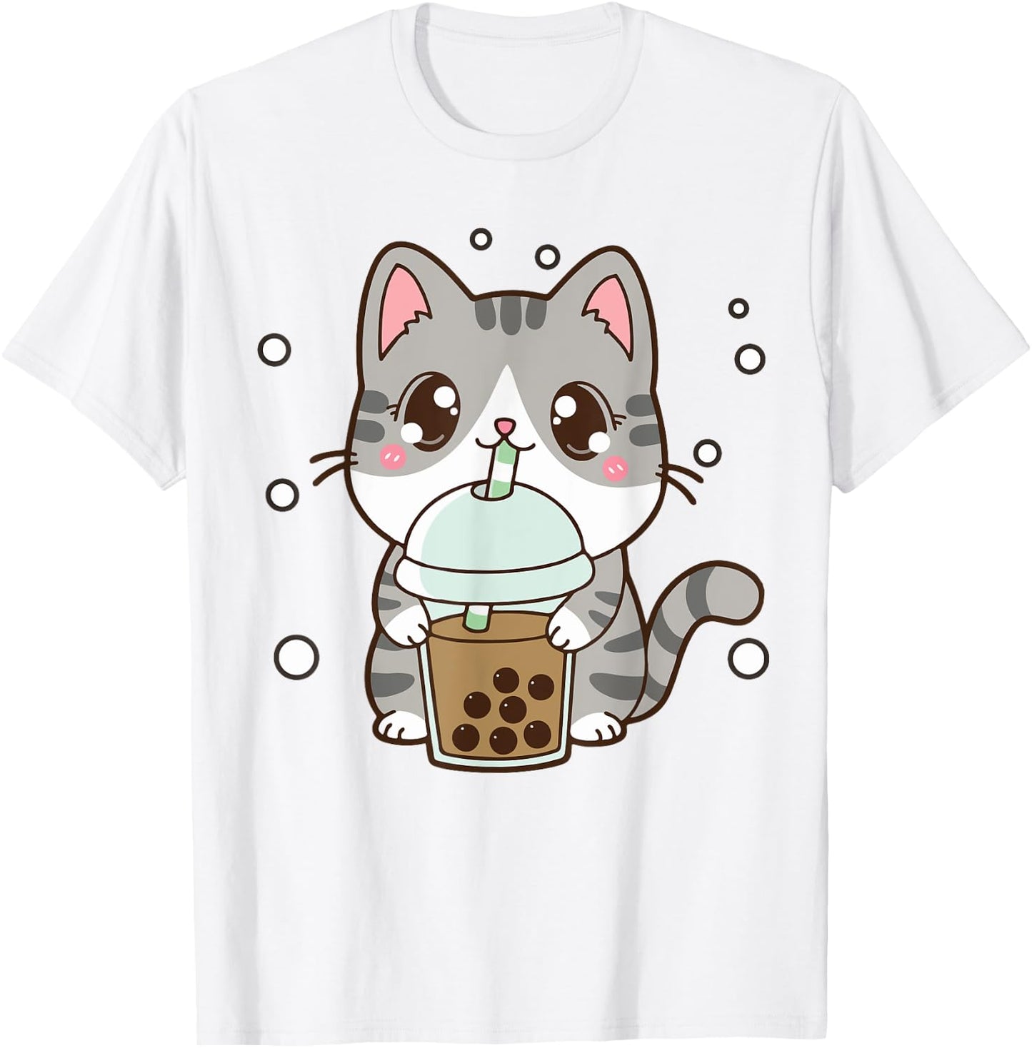 Cat Boba Bubble Tea Cute Kawaii Anime Teen Girl Kids Graphic T-Shirt - T-Shirt | White