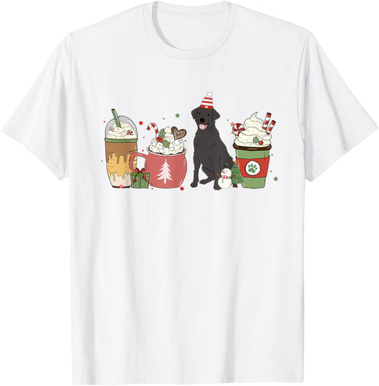 Black Lab Coffee Latte Winter Christmas Dog Mom Holiday Women Kids T-Shirt - T-Shirt | White