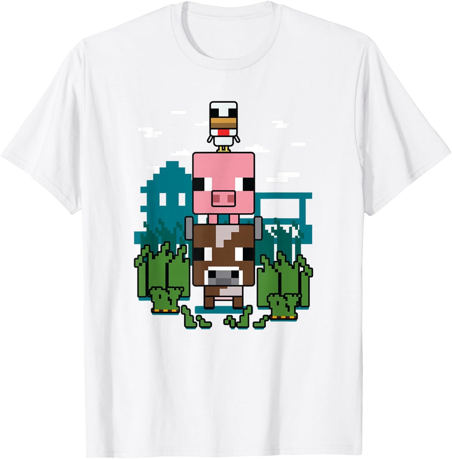 Minecraft Farm Animal Stack Poster T-Shirt - T-Shirt | White