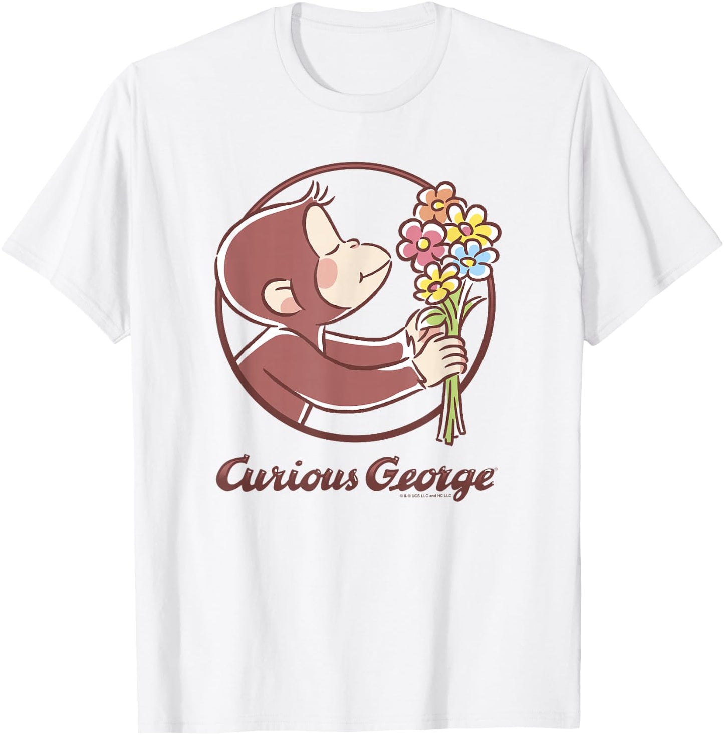 Curious George Flower Bouquet Poster T-Shirt - T-Shirt | White