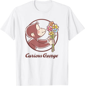 Curious George Flower Bouquet Poster T-Shirt - T-Shirt | White