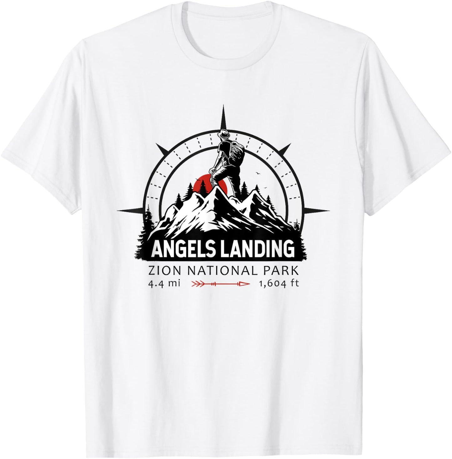 Angels Landing Trail Utah Hiker Compass Emblem T-Shirt - T-Shirt | White