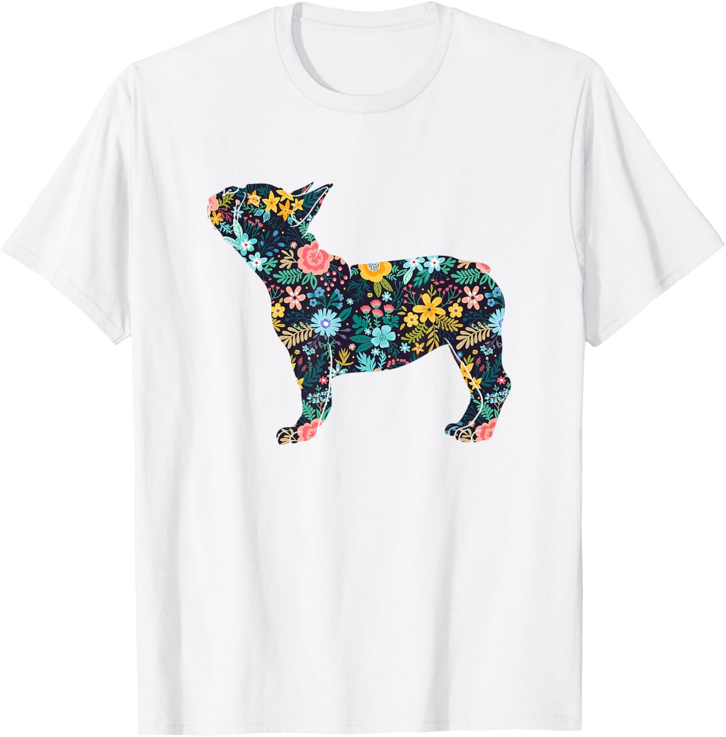 French Bulldog Floral Dog Silhouette Graphic T-Shirt - T-Shirt | White